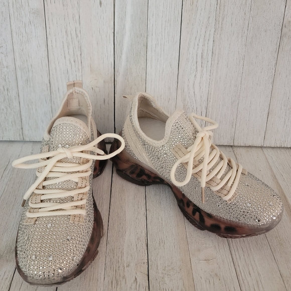 40% OFF SALE-GYPSY JAZZ/ VERY G- HELLA CREAM RHINESTONE SNEAKERS - Picture 3 of 6